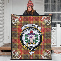 Buchanan Old Set Weathered Tartan Crest Premium Quilt - Gold Thistle Style