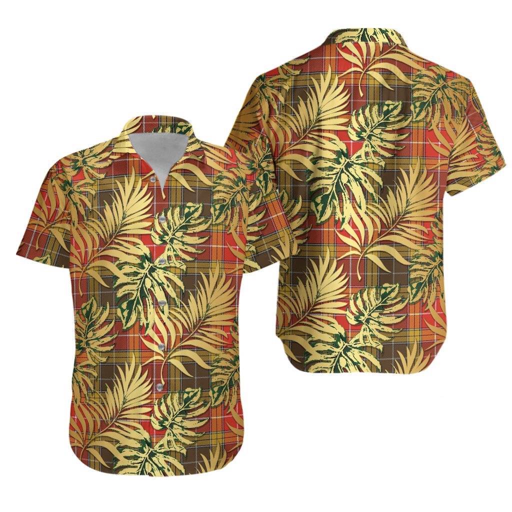Buchanan Old Set Weathered Tartan Vintage Leaves Hawaiian Shirt