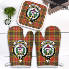 Buchanan Old Set Weathered Tartan Crest Oven Mitt And Pot Holder (2 Oven Mitts + 1 Pot Holder)