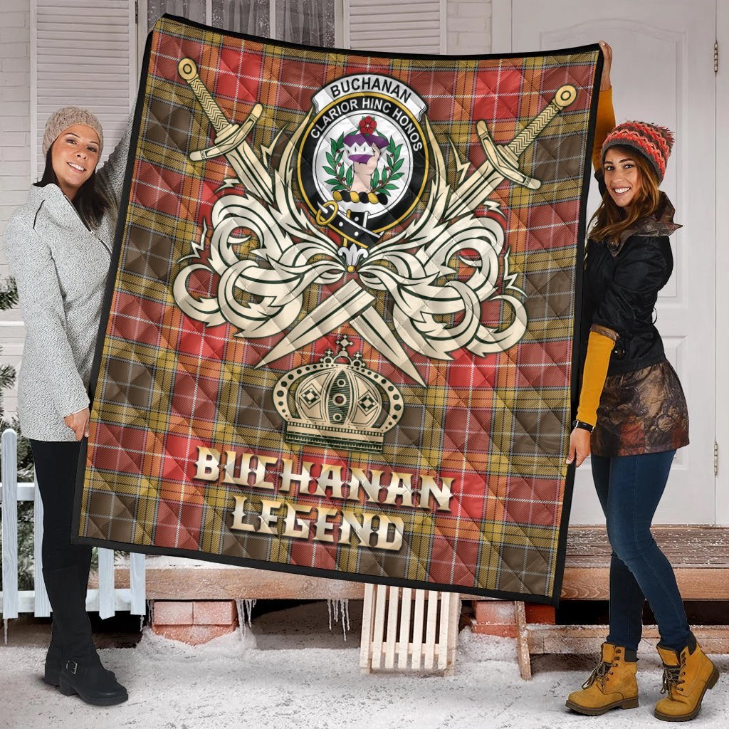 Buchanan Old Set Weathered Tartan Crest Legend Gold Royal Premium Quilt