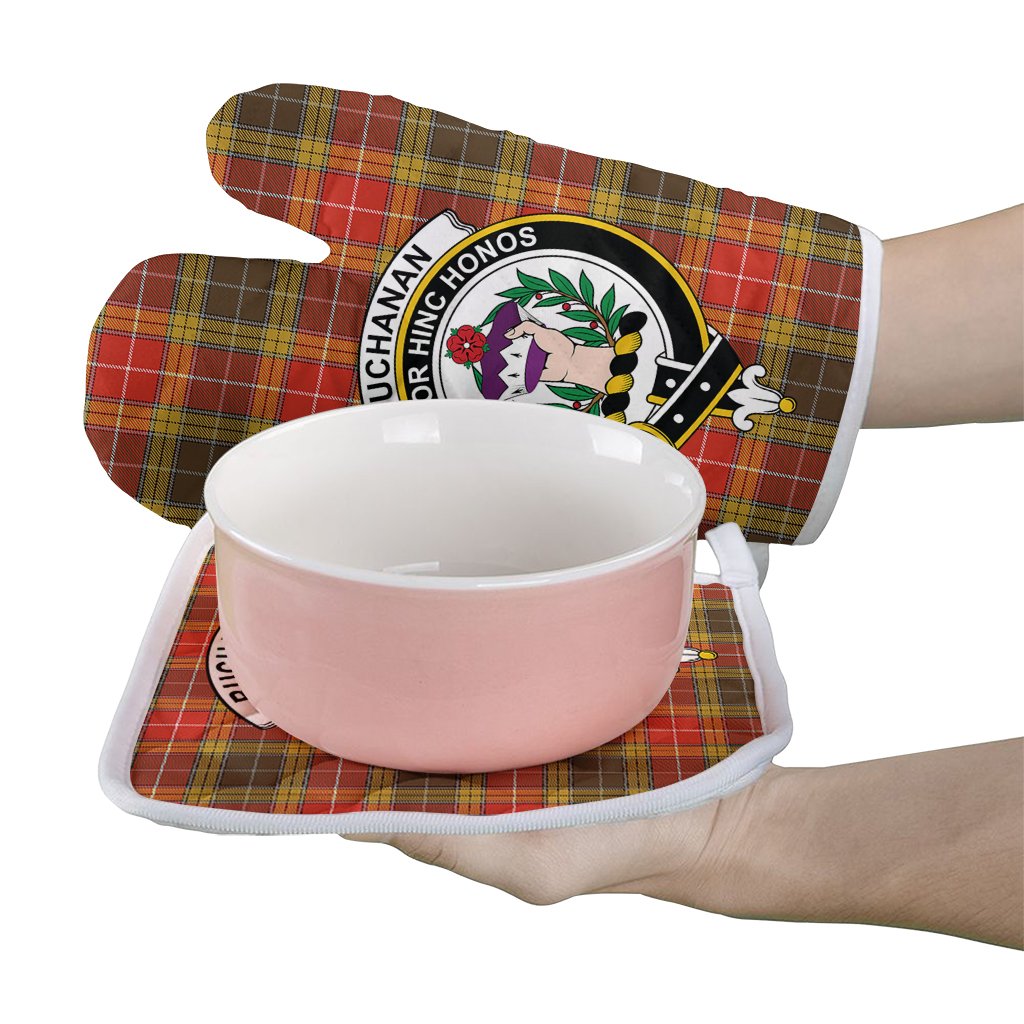 Buchanan Old Set Weathered Tartan Crest Oven Mitt And Pot Holder (2 Oven Mitts + 1 Pot Holder)