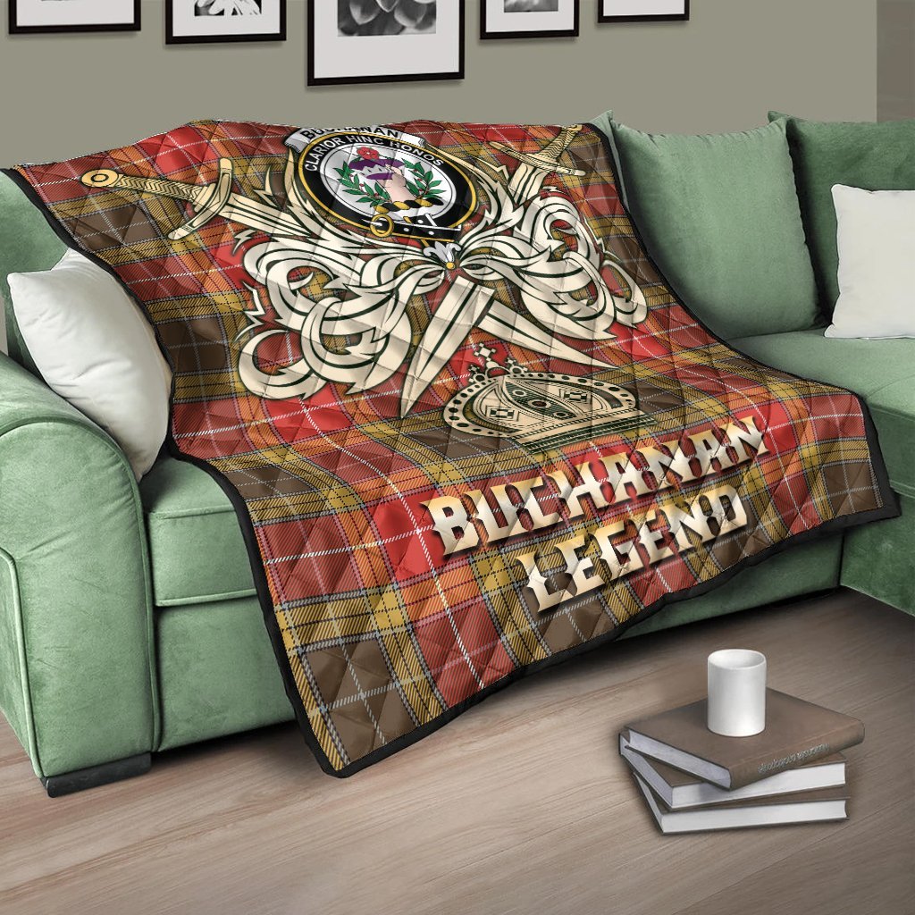Buchanan Old Set Weathered Tartan Crest Legend Gold Royal Premium Quilt
