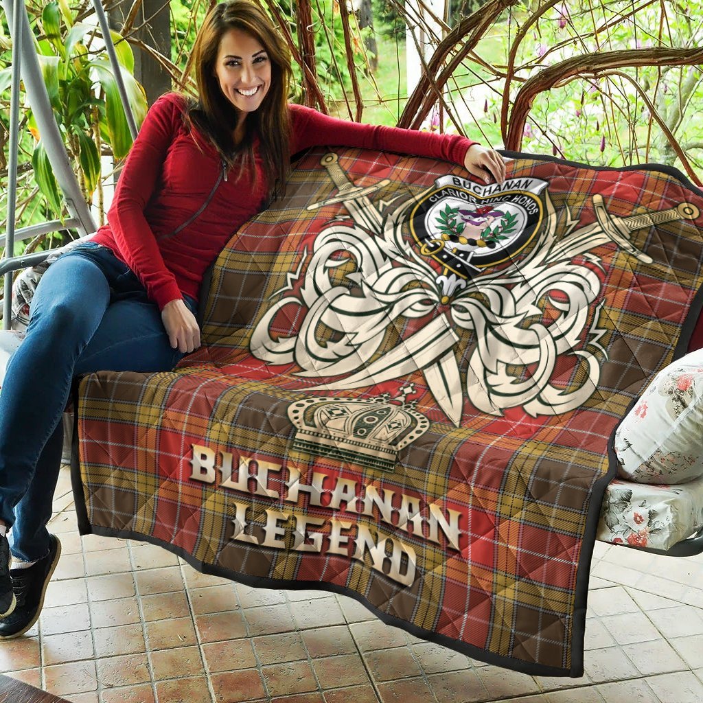 Buchanan Old Set Weathered Tartan Crest Legend Gold Royal Premium Quilt