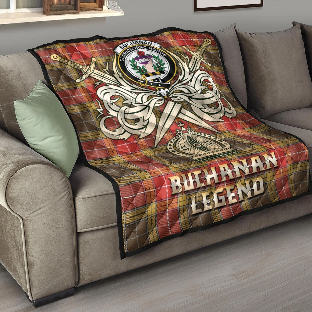 Buchanan Old Set Weathered Tartan Crest Legend Gold Royal Premium Quilt