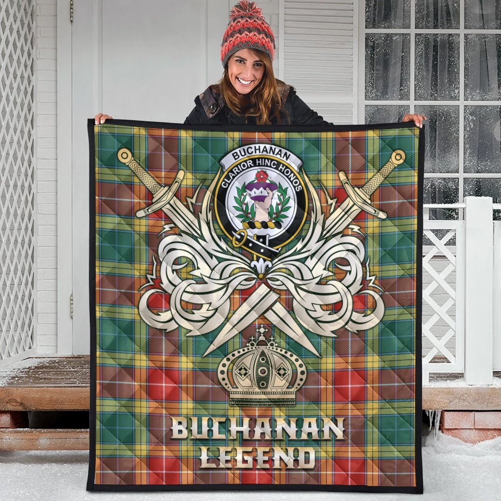 Buchanan Old Sett Tartan Crest Legend Gold Royal Premium Quilt