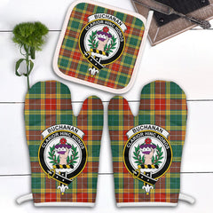 Buchanan Old Sett Tartan Crest Oven Mitt And Pot Holder (2 Oven Mitts + 1 Pot Holder)