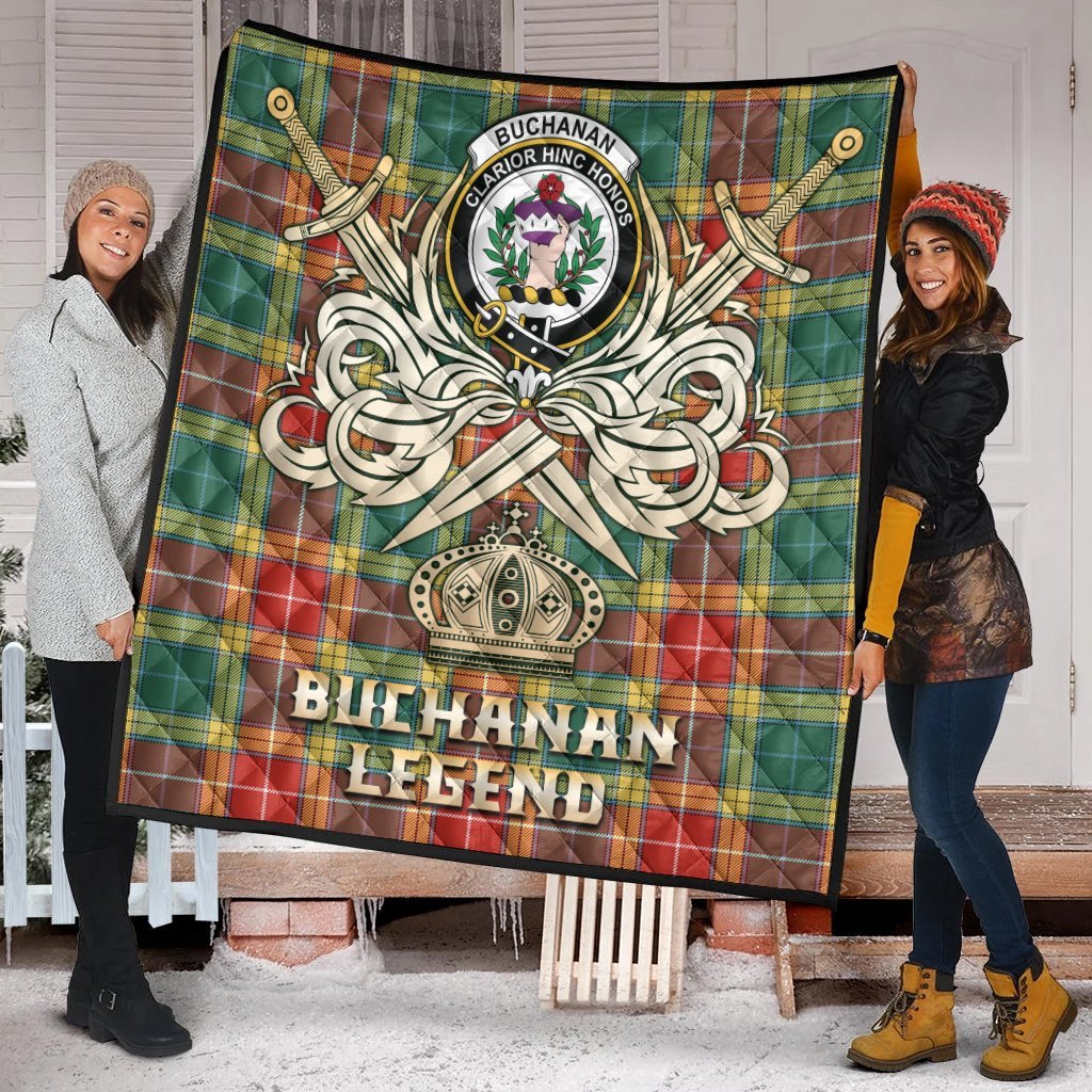 Buchanan Old Sett Tartan Crest Legend Gold Royal Premium Quilt