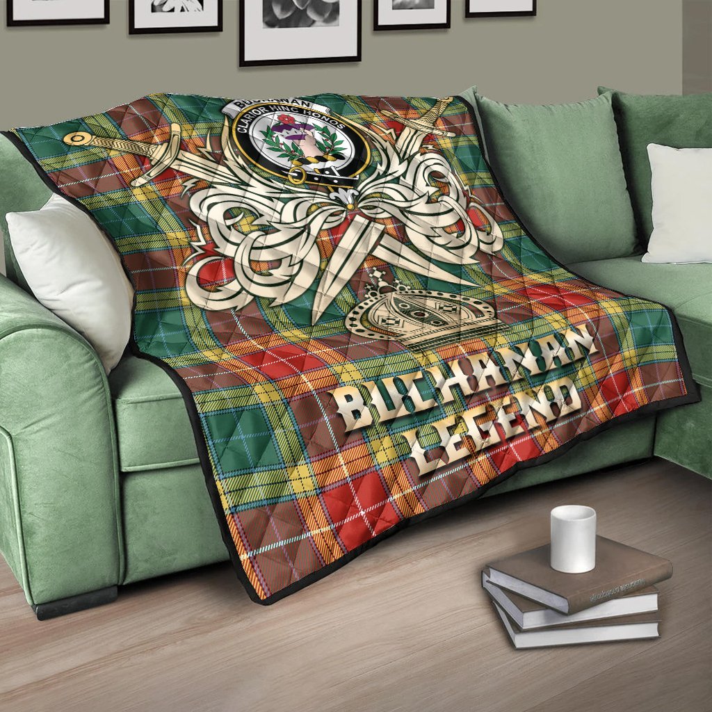 Buchanan Old Sett Tartan Crest Legend Gold Royal Premium Quilt