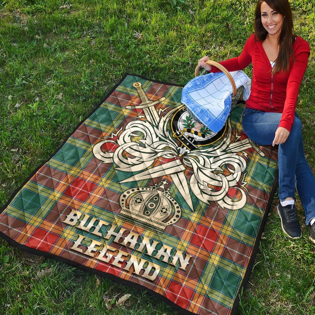 Buchanan Old Sett Tartan Crest Legend Gold Royal Premium Quilt