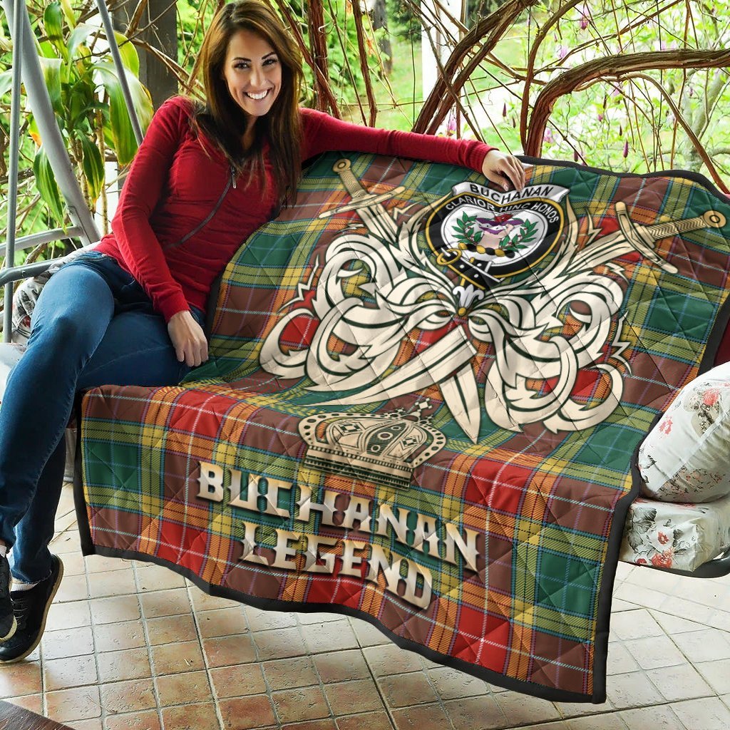 Buchanan Old Sett Tartan Crest Legend Gold Royal Premium Quilt