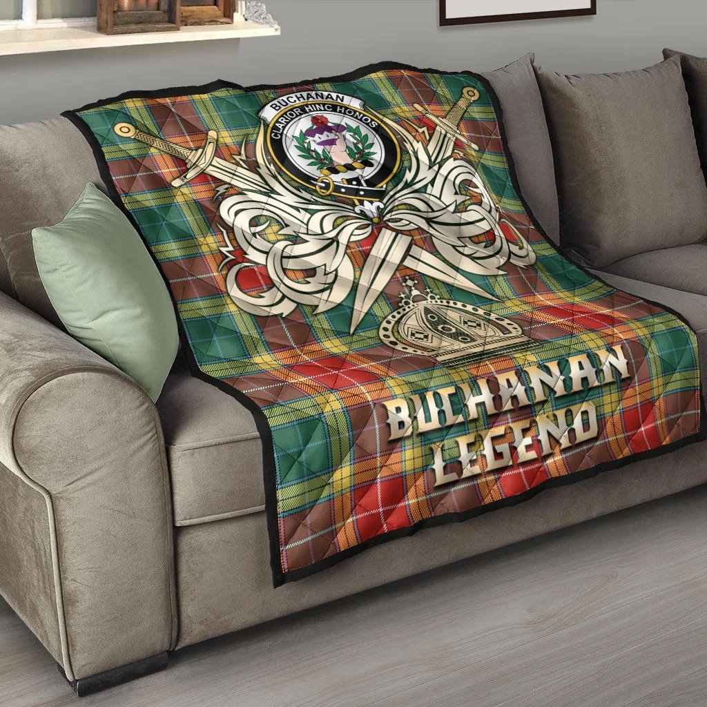 Buchanan Old Sett Tartan Crest Legend Gold Royal Premium Quilt