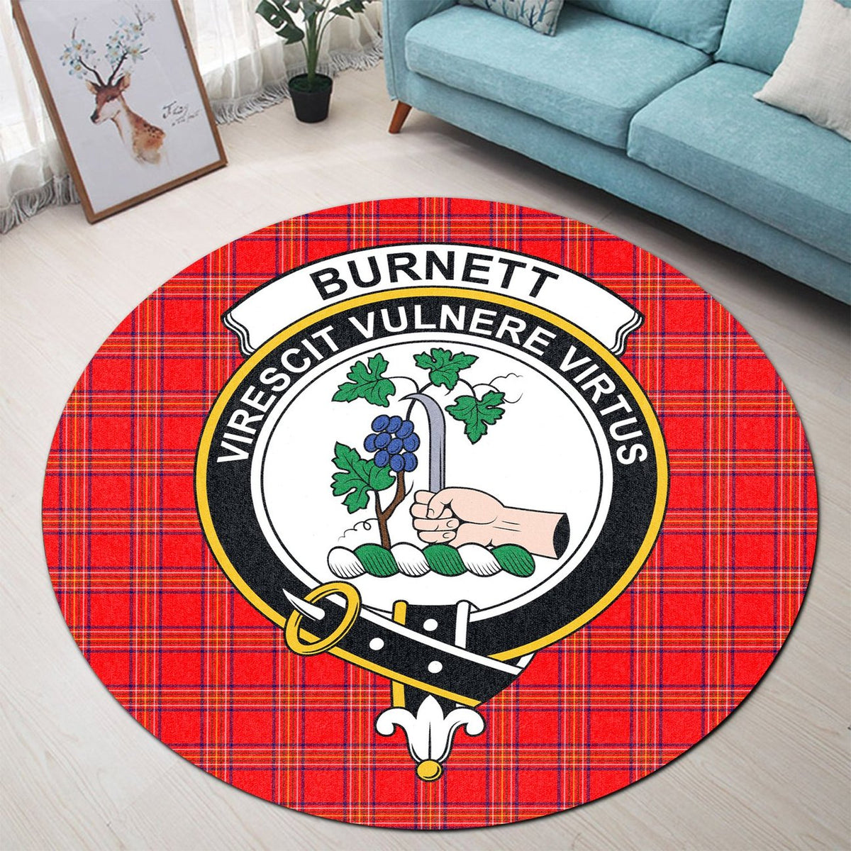 Burnett Modern Tartan Crest Round Rug