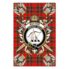 Butter Tartan Crest Black Garden Flag - Gold Thistle Style