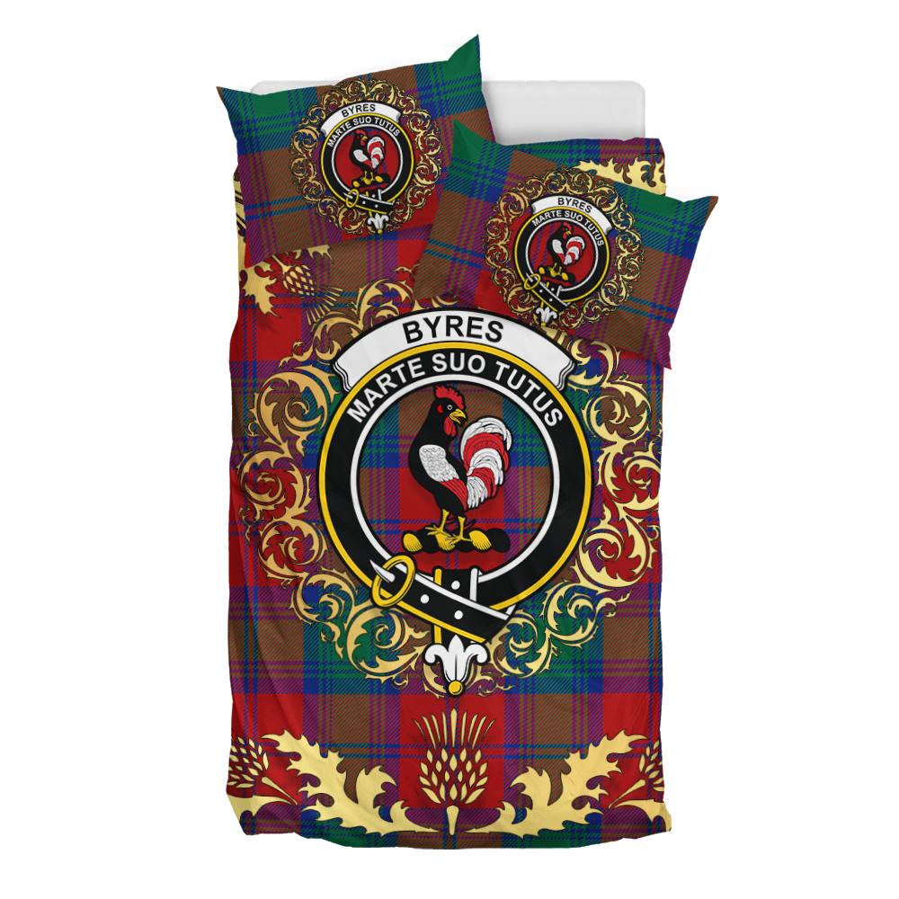 Byres (Byses) Tartan Crest Bedding Set - Golden Thistle Style
