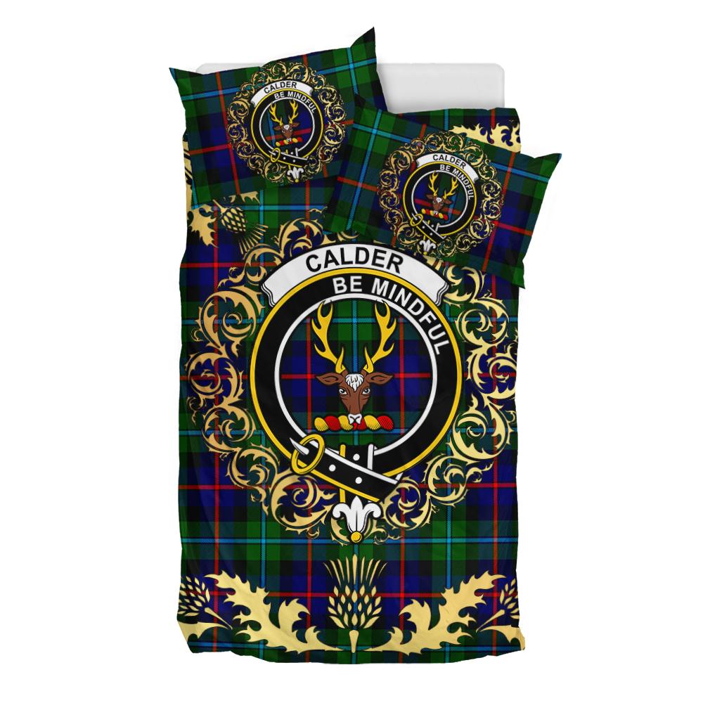 Calder Modern Tartan Crest Bedding Set - Golden Thistle Style