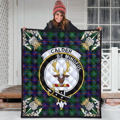 Calder Modern Tartan Crest Premium Quilt - Gold Thistle Style