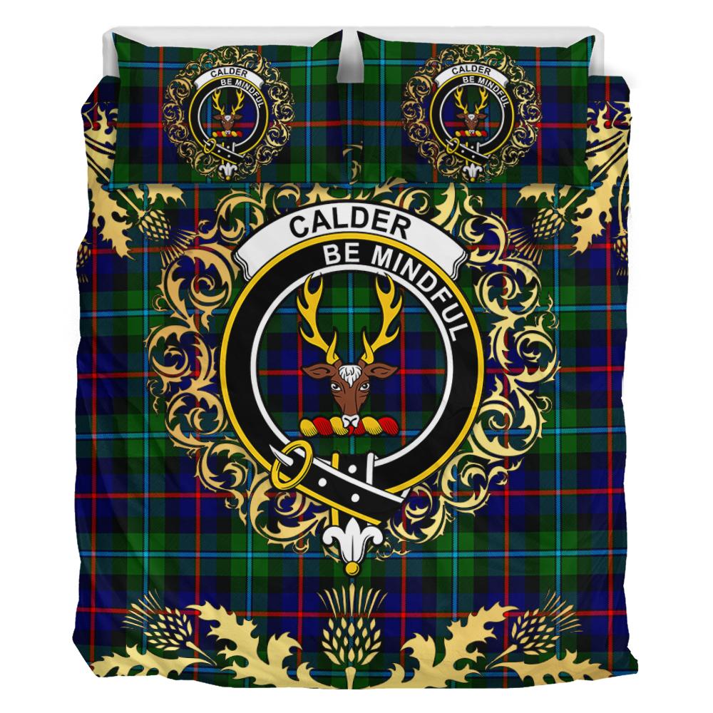 Calder Modern Tartan Crest Bedding Set - Golden Thistle Style