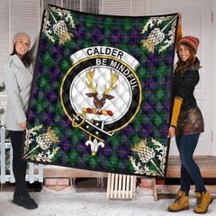 Calder Modern Tartan Crest Premium Quilt - Gold Thistle Style