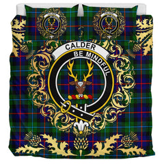 Calder Modern Tartan Crest Bedding Set - Golden Thistle Style