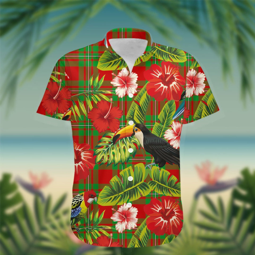 Callander Tartan Hawaiian Shirt Hibiscus, Coconut, Parrot, Pineapple - Tropical Garden Shirt