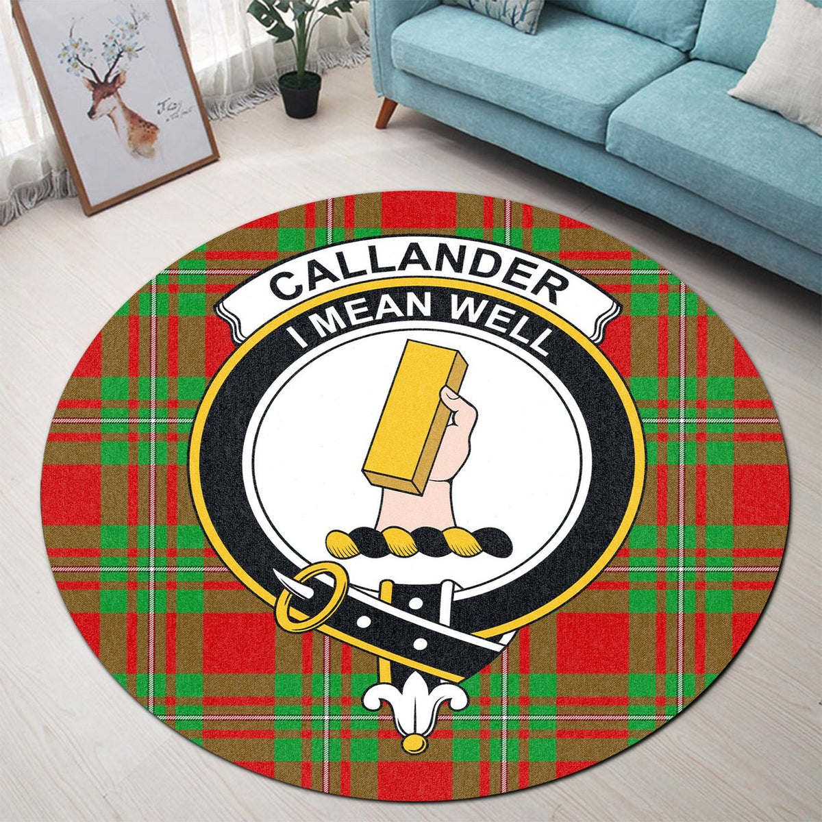Callander Modern Tartan Crest Round Rug