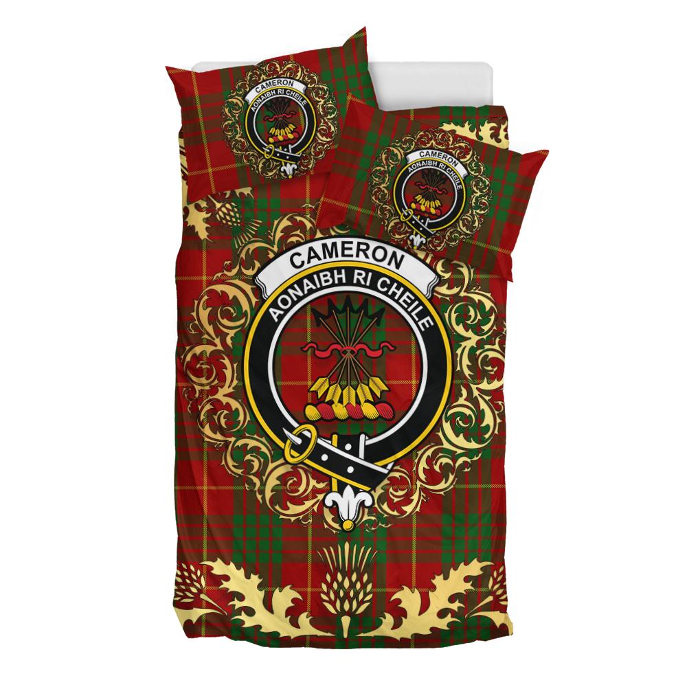 Cameron Tartan Crest Bedding Set - Golden Thistle Style