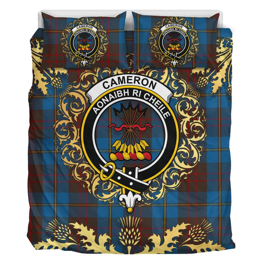 Cameron Hunting Tartan Crest Bedding Set - Golden Thistle Style