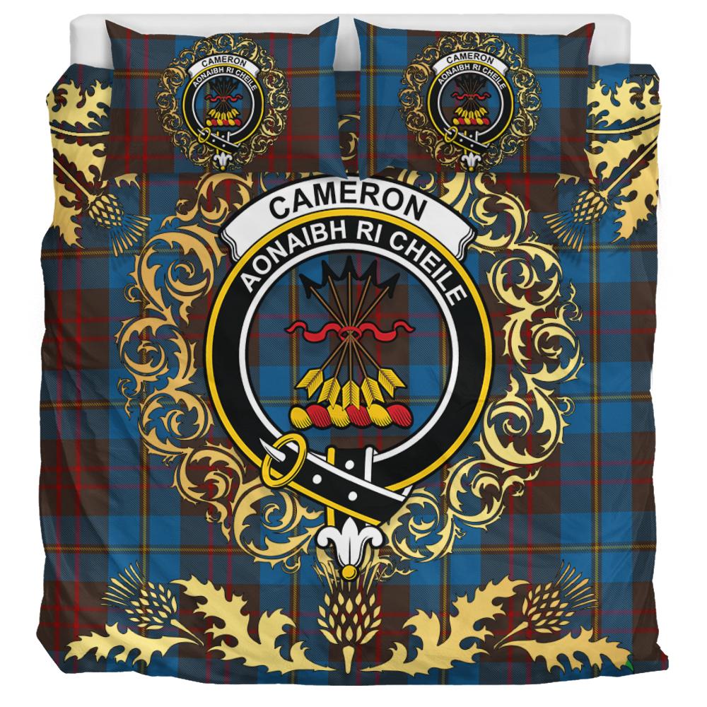 Cameron Hunting Tartan Crest Bedding Set - Golden Thistle Style