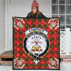Cameron Modern Tartan Crest Premium Quilt - Gold Thistle Style