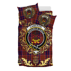 Cameron of Locheil Original Tartan Crest Bedding Set - Golden Thistle Style