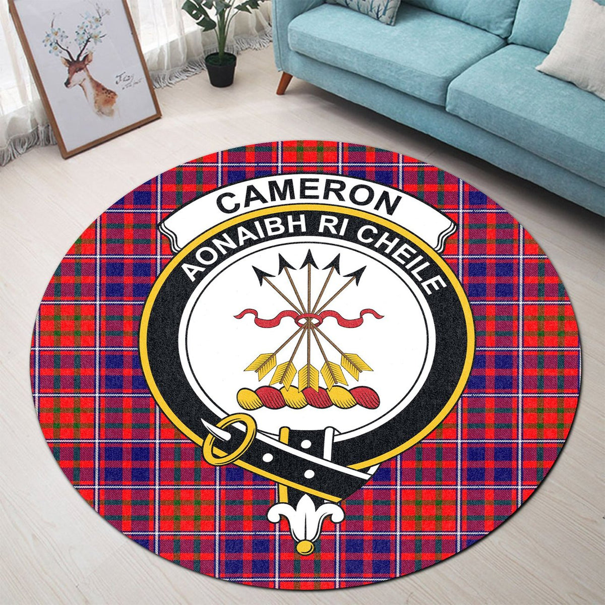 Cameron of Lochiel Modern Tartan Crest Round Rug
