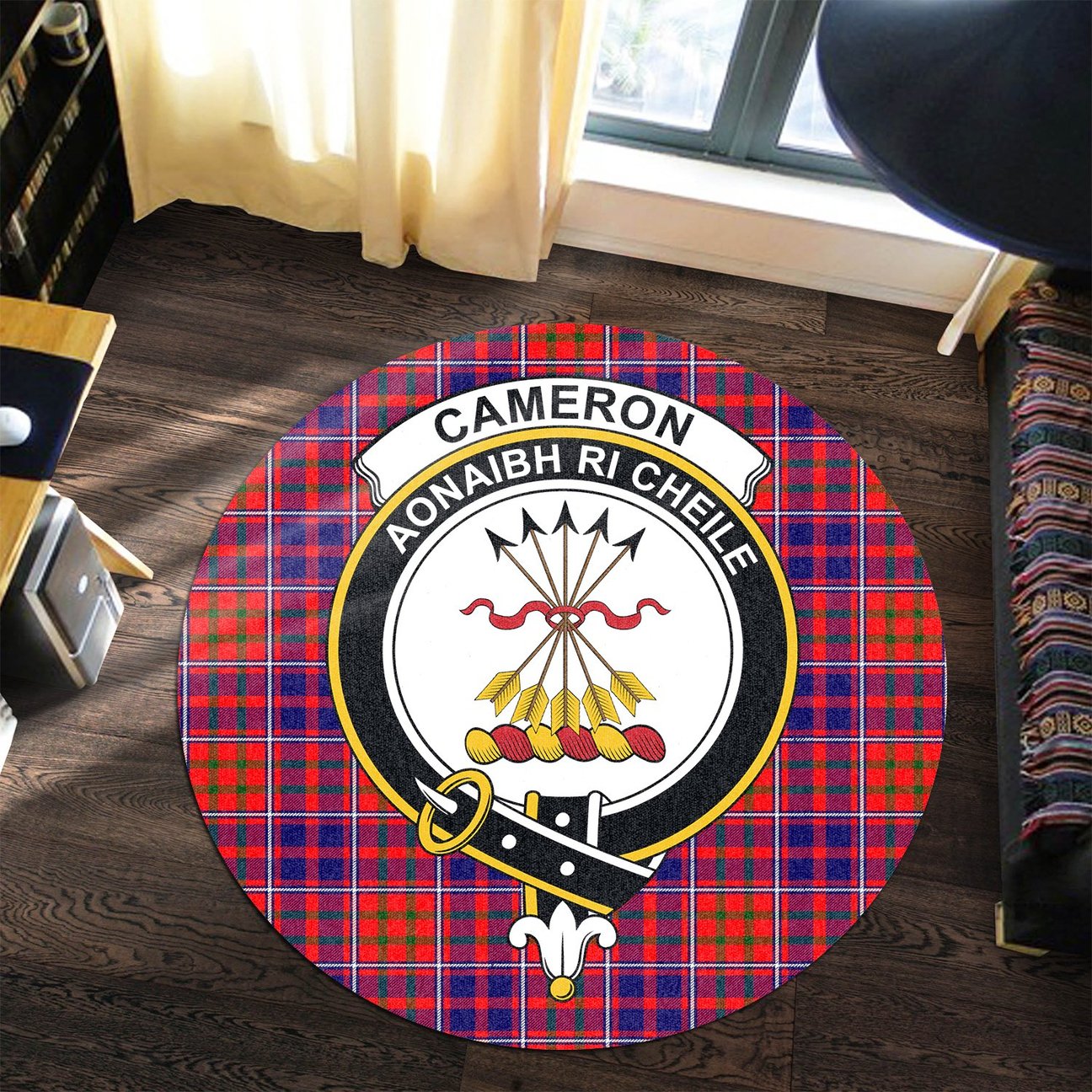 Cameron of Lochiel Modern Tartan Crest Round Rug
