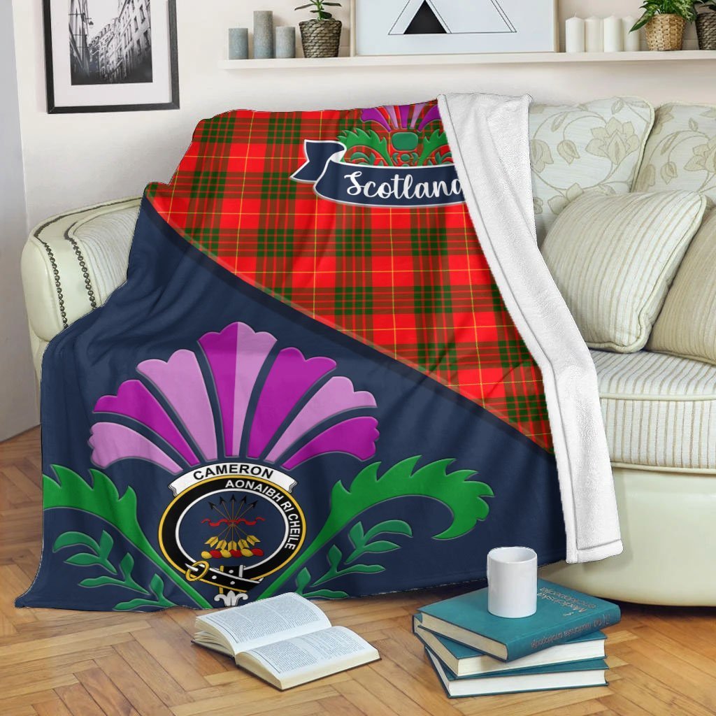 Cameron Tartan Crest Premium Blanket - Thistle Style