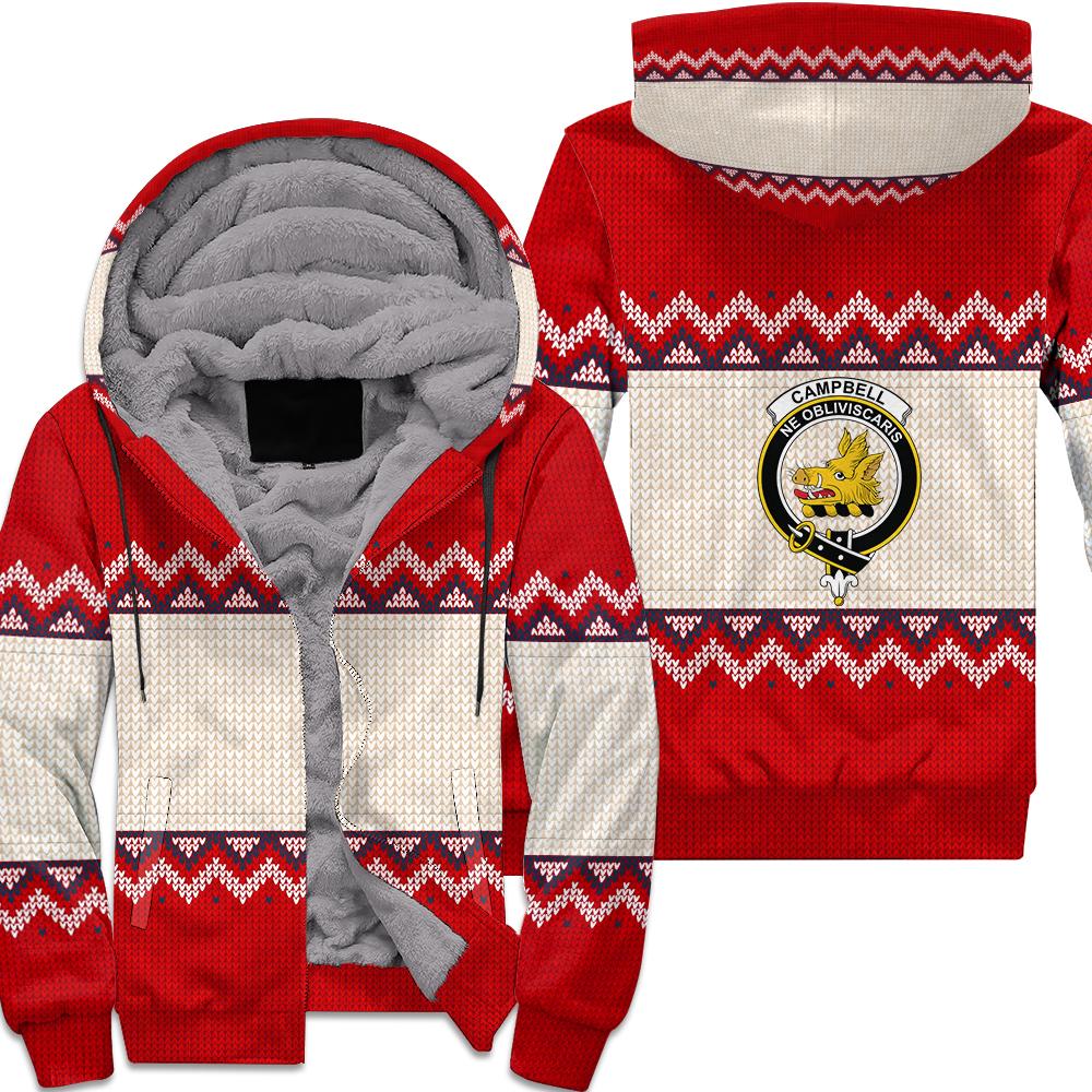 Campbell Tartan Crest Christmas Sherpa Hoodie