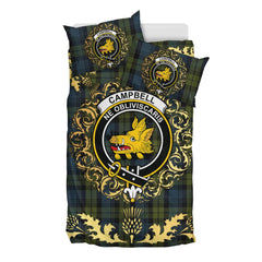 Campbell Tartan Crest Bedding Set - Golden Thistle Style