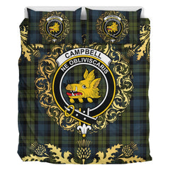 Campbell Tartan Crest Bedding Set - Golden Thistle Style