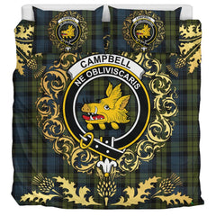 Campbell Tartan Crest Bedding Set - Golden Thistle Style