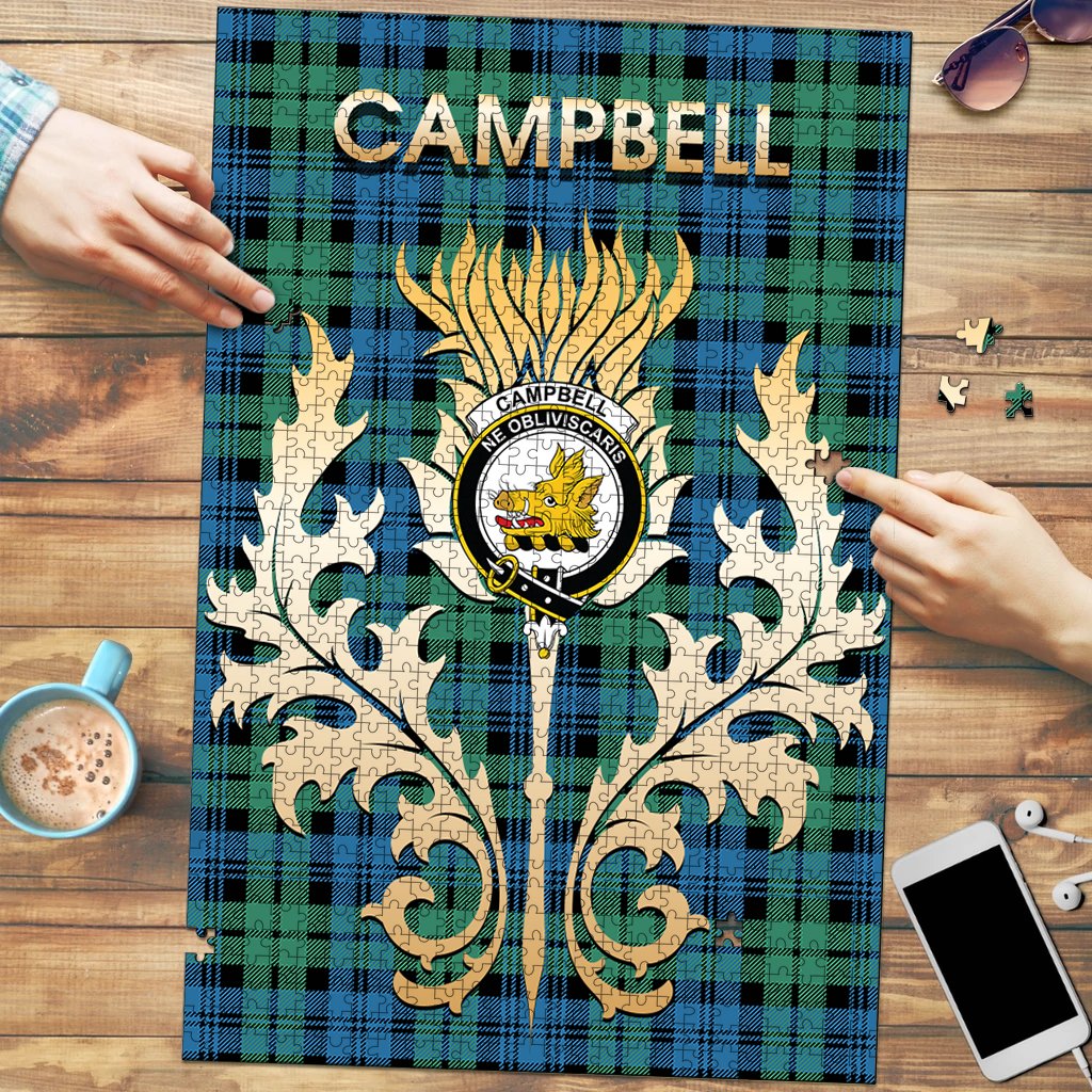 Campbell Ancient Tartan Crest Thistle Jigsaw Puzzles