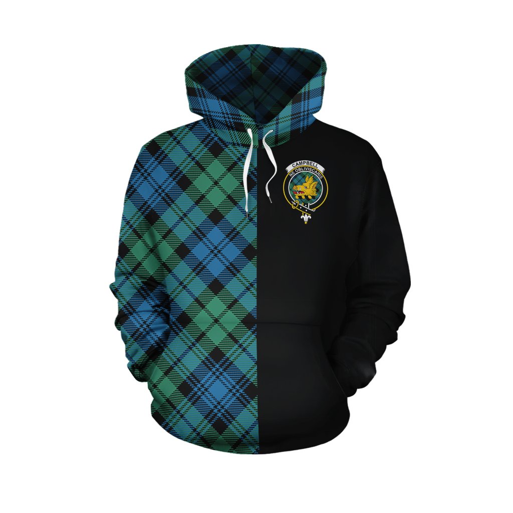 Campbell Ancient 01 Tartan Hoodie Half of Me - Cross Style