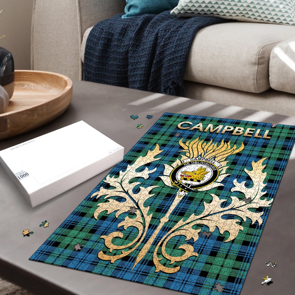 Campbell Ancient Tartan Crest Thistle Jigsaw Puzzles