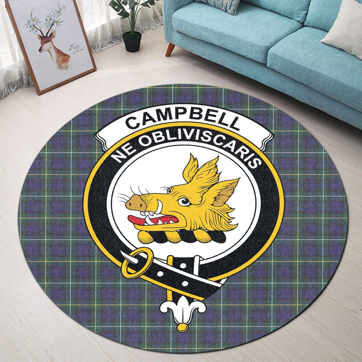 Campbell Argyll Modern Tartan Crest Round Rug