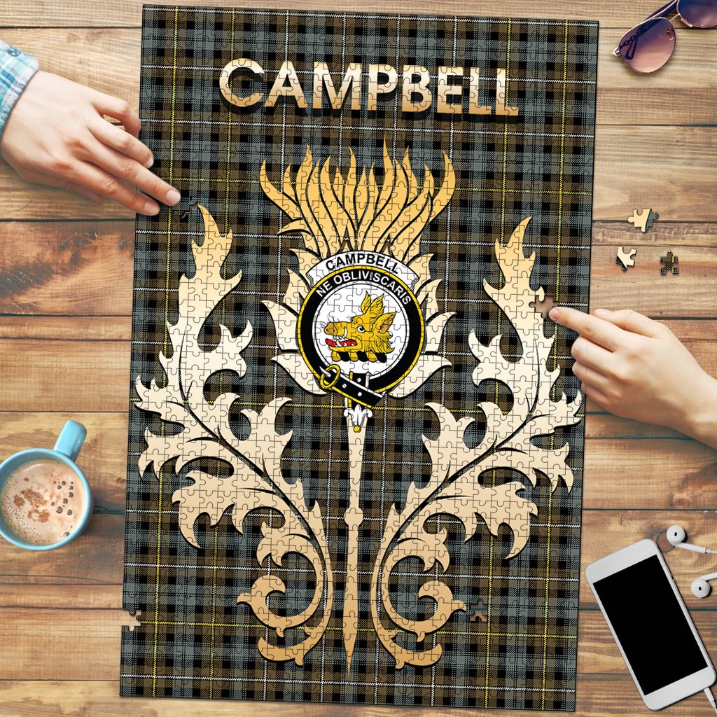 Campbell Argyll Weathered Tartan Crest Thistle Jigsaw Puzzles