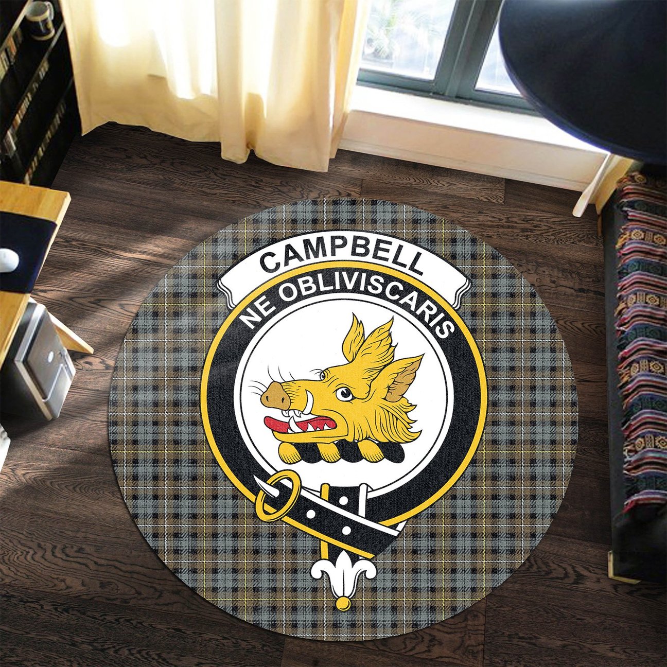 Campbell Argyll Weathered Tartan Crest Round Rug
