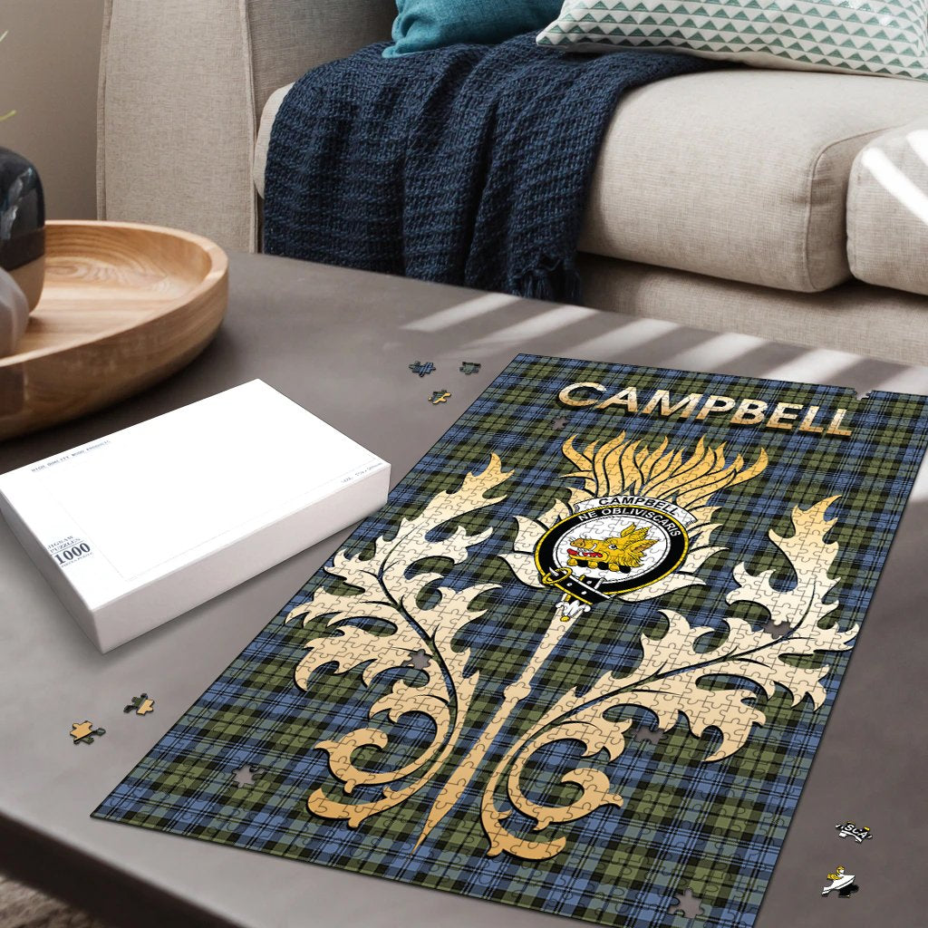 Campbell Faded Tartan Crest Thistle Jigsaw Puzzles