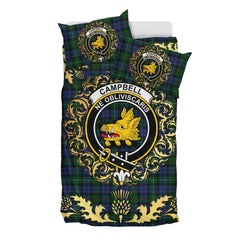 Campbell Red Tartan Crest Bedding Set - Golden Thistle Style