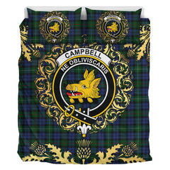 Campbell Red Tartan Crest Bedding Set - Golden Thistle Style