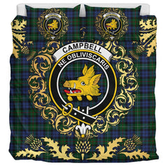 Campbell Red Tartan Crest Bedding Set - Golden Thistle Style