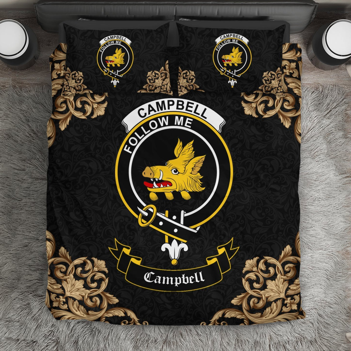 Campbell (of Breadalbane) Crest Black Bedding Set
