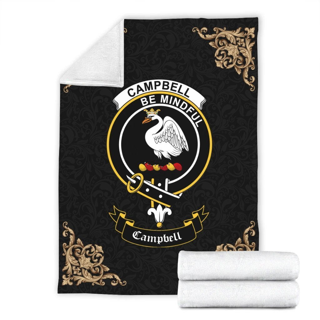 Campbell (of Cawdor) Crest Tartan Premium Blanket Black