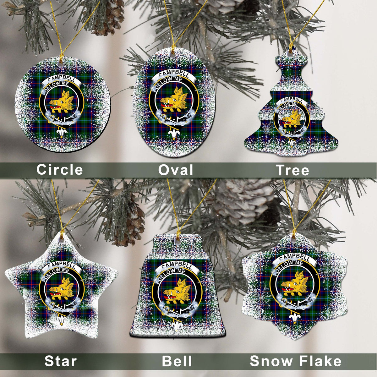 Campbell of Cawdor Tartan Christmas Ceramic Ornament - Snow Style